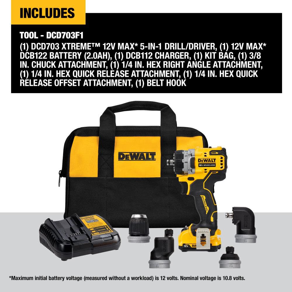 DeWalt DCD703F1 12V XTREME MULTI-HEAD DRILL/DRIVE