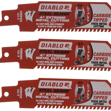 DIABLO DS0408CF3 4 Inch Steel Demon Carbide Reciprocating Blades for Thick Metal 3-Pack