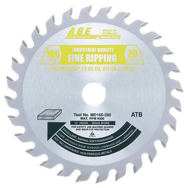 A.G.E MD160-280 6-1/4" 160MM GENERAL PURPOSE B=20MM T=28 ATB (FESTOOL TS55)