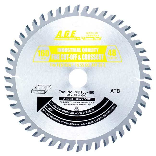 A.G.E MD160-480 6-1/4" 160MM CROSSCUT B=20MM T=48 ATB (FESTOOL TS55)