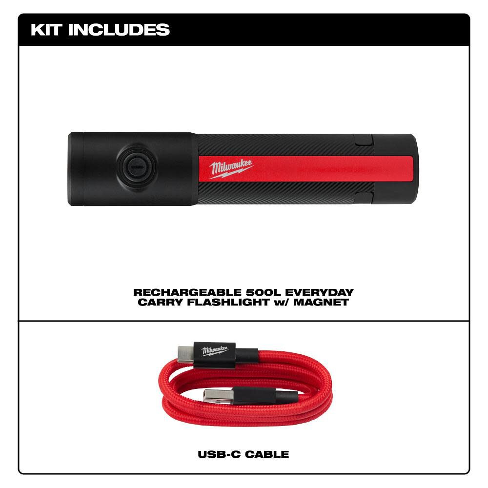 Milwaukee 2011R Milwaukee® Rechargeable 500L Everyday Carry Flashlight w/ Magnet
