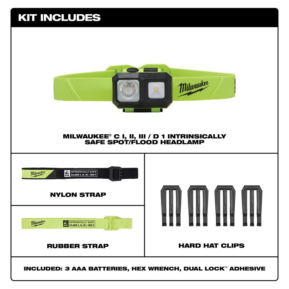 Milwaukee 2004HZL MILWAUKEE® Intrinsically Safe C I, II, III / D 1 Spot/Flood Headlamp