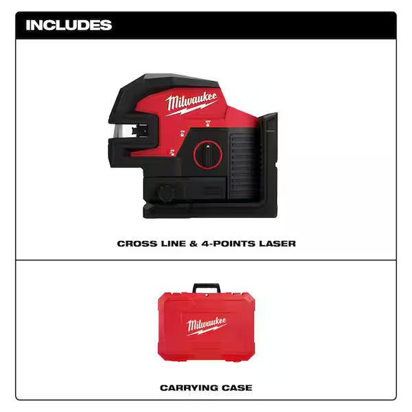 Milwaukee 3624-20 M12™ Green Laser – Cross Line & 4-Points