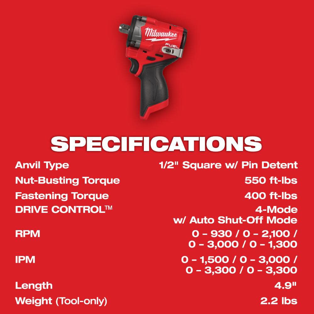 Milwaukee 2563P-20 M12 FUEL™ Stubby 1/2