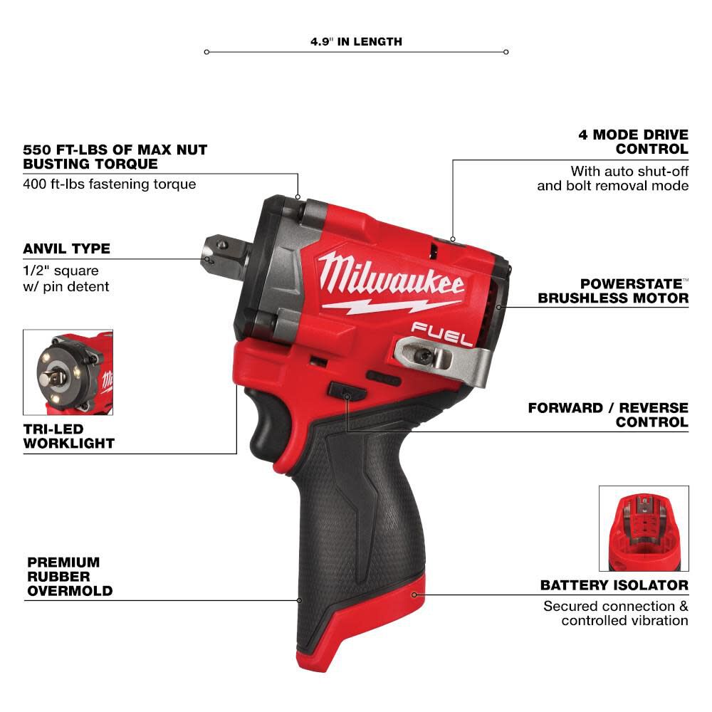 Milwaukee 2563P-20 M12 FUEL™ Stubby 1/2