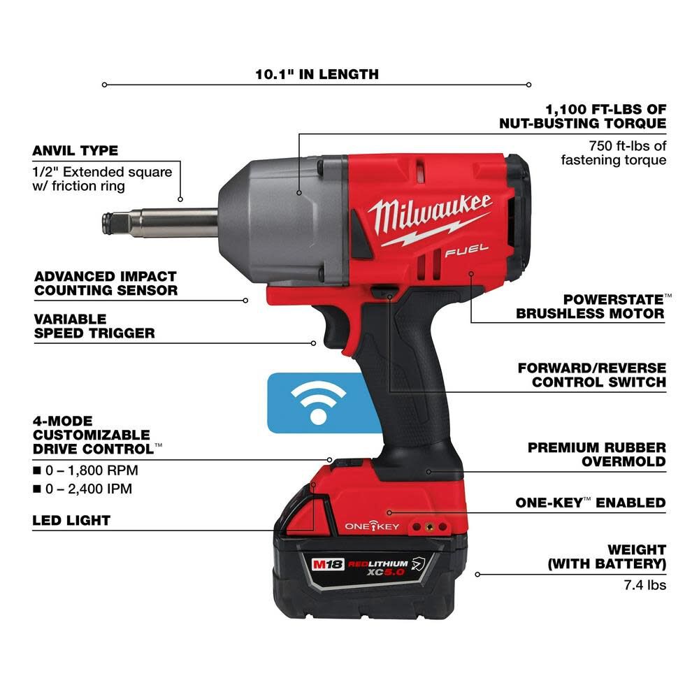 Milwaukee 2769-22R M18 FUEL™ ½” Ext. Anvil Controlled Torque Impact Wrench w/ONE-KEY™ Kit