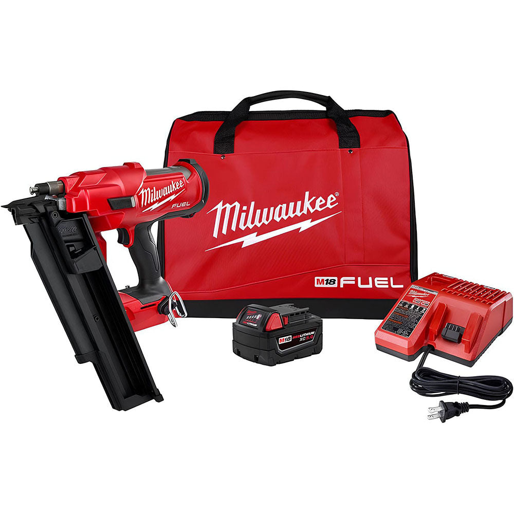 MILWAUKEE 2744-21 M18 FUEL 3-1/2 in. 18-Volt 21? Lithium-Ion Brushless Cordless Framing Nailer Kit with 5.0 Ah Battery, Charger, Bag