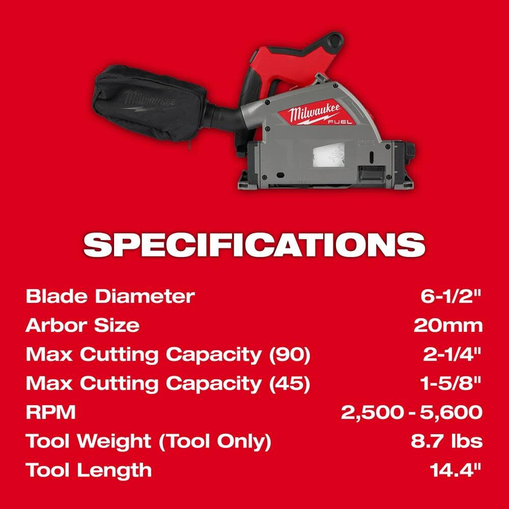 MILWAUKEE 2831-21 M18 FUEL 18V Lithium-Ion Brushless Cordless 6-1/2 in. Plunge Track Saw PACKOUT Kit with One 6.0 Ah Battery