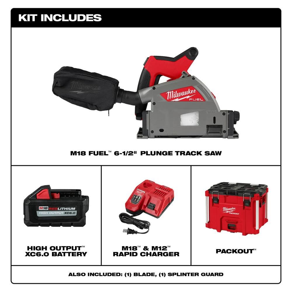 MILWAUKEE 2831-21 M18 FUEL 18V Lithium-Ion Brushless Cordless 6-1/2 in. Plunge Track Saw PACKOUT Kit with One 6.0 Ah Battery