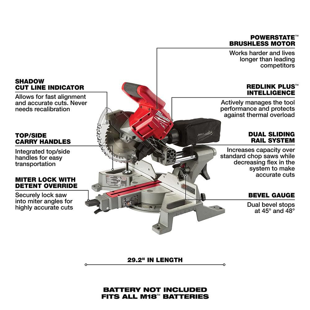 Milwaukee 2733-20 M18 FUEL™ 7-1/4” Dual Bevel Sliding Compound Miter Saw