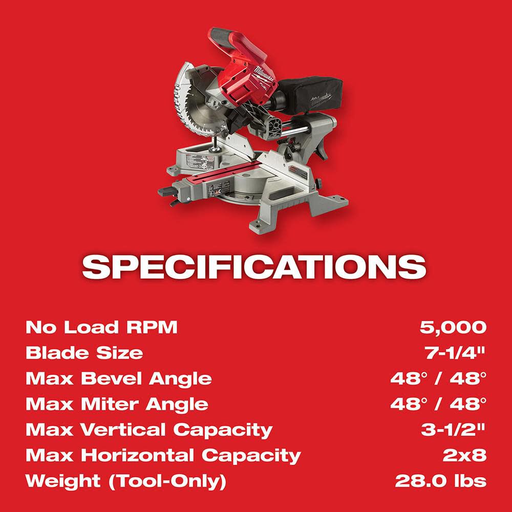 Milwaukee 2733-20 M18 FUEL™ 7-1/4” Dual Bevel Sliding Compound Miter Saw