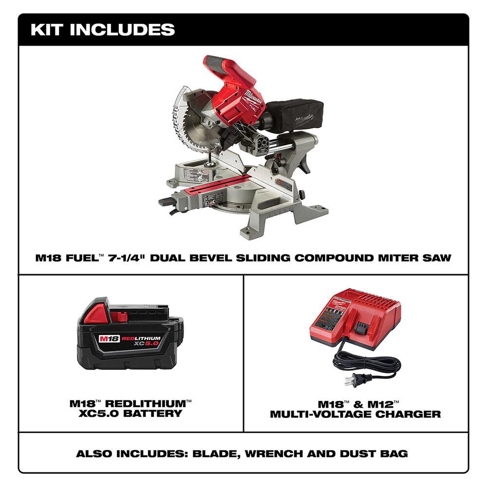 Milwaukee 2733-21 M18 FUEL™ 7-1/4” Dual Bevel Sliding Compound Miter Saw Kit