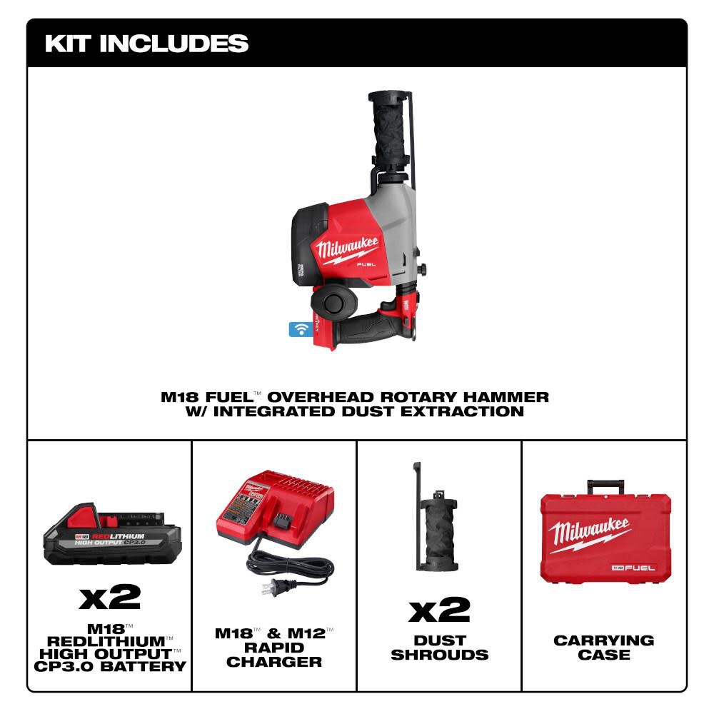 Milwaukee 3311-22 M18 FUEL™ Overhead Rotary Hammer w/ Integrated Dust Extraction