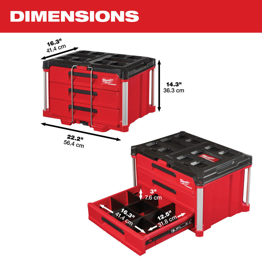 MILWAUKEE 48-22-8443 PACKOUT 3-Drawer Tool Box