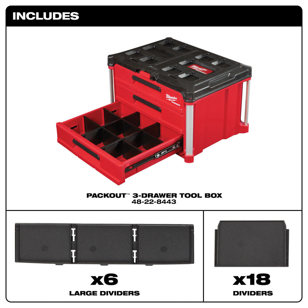 MILWAUKEE 48-22-8443 PACKOUT 3-Drawer Tool Box