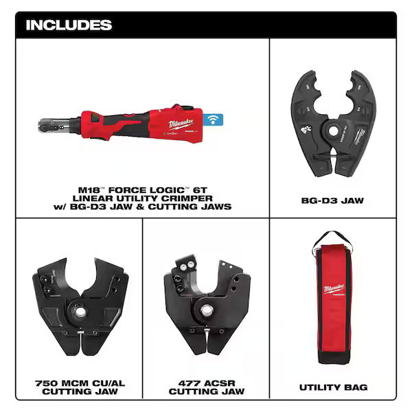 Milwaukee 2978-BGCUT M18™ FORCE LOGIC™ 6T Linear Utility Crimper w/ BG-D3 Jaw & Cutting Jaws