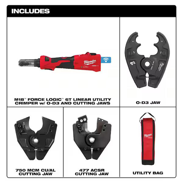Milwaukee 2978-OCUT M18™ FORCE LOGIC™ 6T Linear Utility Crimper w/ O-D3 Jaw & Cutting Jaws