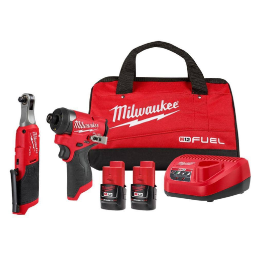 Milwaukee 3453-22HSR M12 FUEL 12V Lithium-Ion Cordless 3/8 in. Ratchet and 1/4 in. Impact Driver Kit